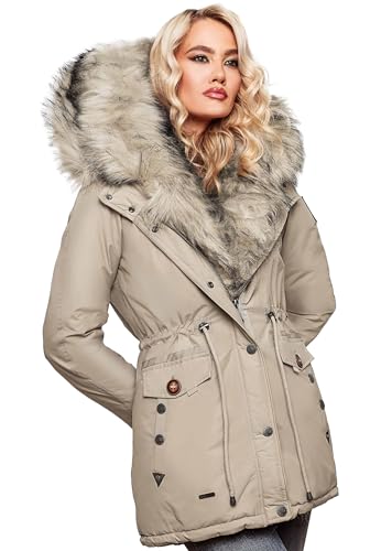 Navahoo 2in1 Damen Winter Jacke Parka Mantel Winterjacke warm Fell B365 [B365-Sweety-Taupe-Gr.L] von Navahoo