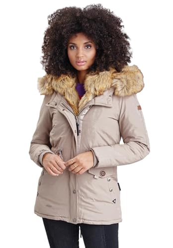 Navahoo 2in1 Damen Winter Jacke Parka Mantel Winterjacke warm Fell B365 [B365-Sweety-Taupe-Gr.XS] von Navahoo