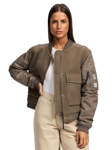 Navahoo Damen Bomberjacke leichte Übergangsjacke mit Ärmelraffung Willstehaben 14 Stone Brown Gr. XXL von Navahoo