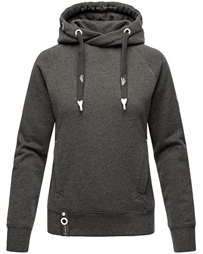 Navahoo Damen Hoodie Kapuzenpullover Sweatshirt mit Kapuze Sweater Pulli B911 [B911-Liebesm.-D.Grau-Melange-Gr.XL] von Navahoo