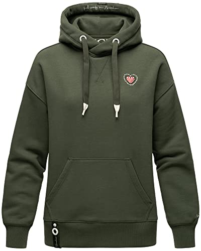 Navahoo Damen Hoodie Sweatjacke Kapuzen Sweater Oversize Pullover Goldfee Dunkel Olive 38 - M von Navahoo