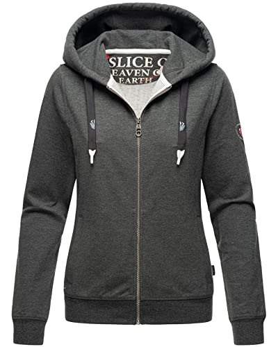 Navahoo Damen Hoodie Sweatjacke mit Kapuze Kapuzenpullover Langarm [B916-Engelshaar-Dunkelgrau-Melange-Gr.XL] von Navahoo