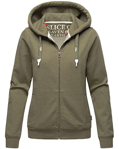 Navahoo Damen Hoodie Sweatjacke mit Kapuze Kapuzenpullover Langarm [B916-Engelshaar-Olive-Melange-Gr.L] von Navahoo