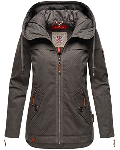 Navahoo Damen Jacke Frühling Übergangsjacke Parka Mantel Kapuze B692 [B692-Wek-Anthrazit-Gepunktet-Gr.L] von Navahoo