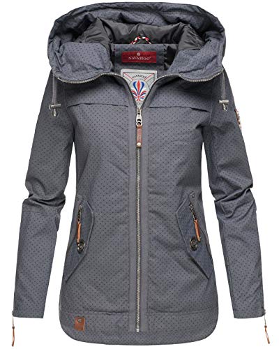 Navahoo Damen Jacke Frühling Übergangsjacke Parka Mantel Kapuze B692 [B692-Wek-Dunkelgrau-Gepunktet-Gr.XS] von Navahoo