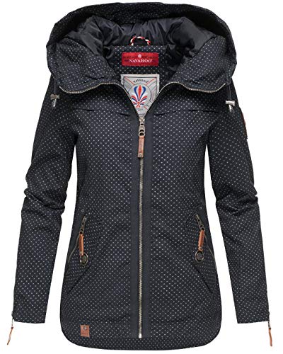 Navahoo Damen Jacke Frühling Übergangsjacke Parka Mantel Kapuze B692 [B692-Wek-Navy-Gepunktet-Gr.L] von Navahoo