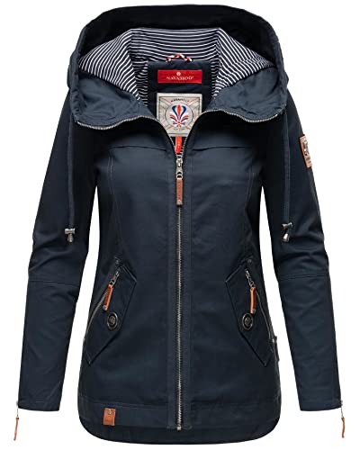 Navahoo Damen Jacke Frühling Übergangsjacke Parka Mantel Kapuze B692 [B692-Wek-Navy-Gepunktet-Gr.XL] von Navahoo