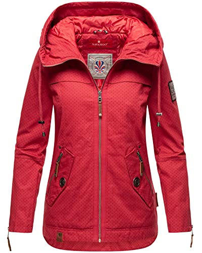 Navahoo Damen Jacke Frühling Übergangsjacke Parka Mantel Kapuze B692 [B692-Wek-Rot-Gepunktet-Gr.M] von Navahoo