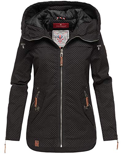 Navahoo Damen Jacke Frühling Übergangsjacke Parka Mantel Kapuze B692 [B692-Wek-Schwarz-Gepunktet-Gr.L] von Navahoo