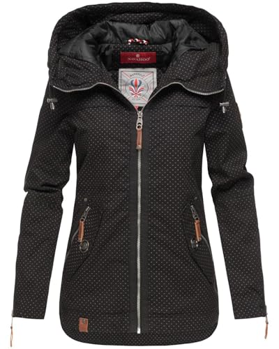 Navahoo Damen Jacke Frühling Übergangsjacke Parka Mantel Kapuze B692 [B692-Wek-Schwarz-Gepunktet-Gr.S] von Navahoo