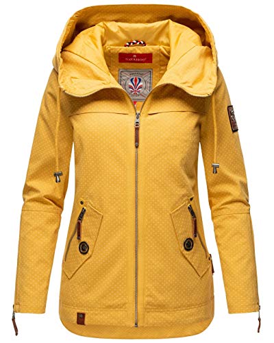 Navahoo Damen Jacke Frühling Übergangsjacke Parka Mantel Kapuze B692 [B692-Wek-Senfgelb-Gepunktet-Gr.S] von Navahoo