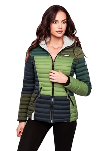 Navahoo Damen Jacke Steppjacke Übergangsjacke gesteppt Colour Blocking B841 [B841-Multikulti-Forest-Gr.XL] von Navahoo