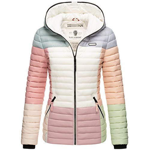 Navahoo Damen Jacke Steppjacke Übergangsjacke gesteppt Colour Blocking B841 [B841-Multikulti-Pastell-Gr.L] von Navahoo