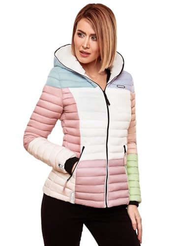 Navahoo Damen Jacke Steppjacke Übergangsjacke gesteppt Colour Blocking B841 [B841-Multikulti-Pastell-Gr.M] von Navahoo