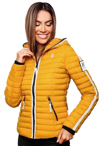 Navahoo Damen Jacke Steppjacke Übergangsjacke gesteppt Herbst Kapuze B811 [B811-Kim-Pri-Gelb-Gr.L] von Navahoo