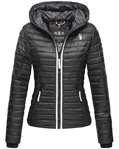 Navahoo Damen Jacke Steppjacke Übergangsjacke gesteppt Herbst Kapuze B811 [B811-Kim-Pri-Schwarz-Gr.3XL] von Navahoo