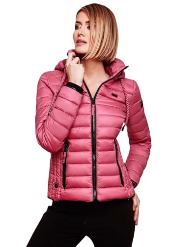 Navahoo Damen Steppjacke XS-XXL leichte Übergangsjacke mit abnehmbarer Kapuze, wasserabweisend, taillierter Schnitt B650 (M,Berry) von Navahoo