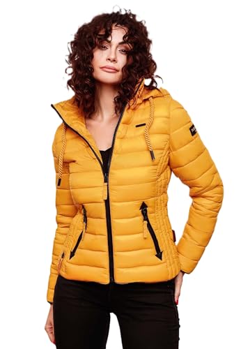 Navahoo Damen Steppjacke XS-XXL leichte Übergangsjacke mit abnehmbarer Kapuze, wasserabweisend, taillierter Schnitt B650 (XXL,Gelb) von Navahoo