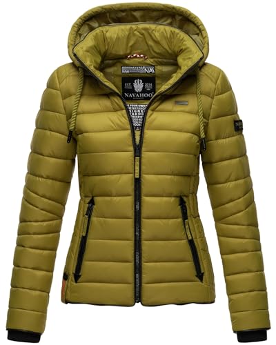 Navahoo Damen Steppjacke XS-XXL leichte Übergangsjacke mit abnehmbarer Kapuze, wasserabweisend, taillierter Schnitt B650 (XS,Moosgrün) von Navahoo