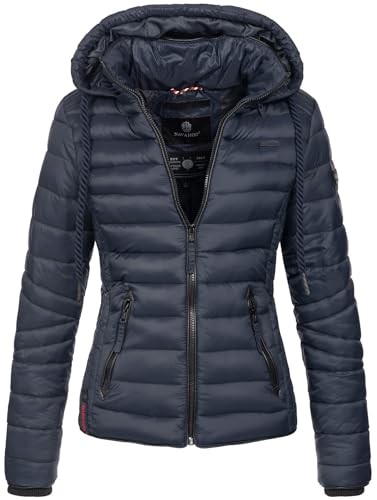 Navahoo Damen Steppjacke XS-XXL leichte Übergangsjacke mit abnehmbarer Kapuze, wasserabweisend, taillierter Schnitt B650 (M,Navy) von Navahoo