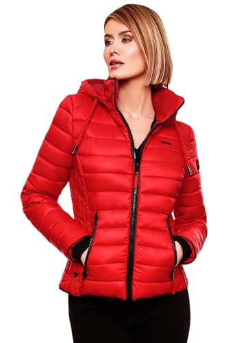Navahoo Damen Steppjacke XS-XXL leichte Übergangsjacke mit abnehmbarer Kapuze, wasserabweisend, taillierter Schnitt B650 (S,Rot) von Navahoo