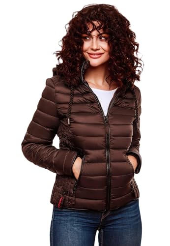 Navahoo Damen Steppjacke XS-XXL leichte Übergangsjacke mit abnehmbarer Kapuze, wasserabweisend, taillierter Schnitt B650 (XS,Schoko) von Navahoo