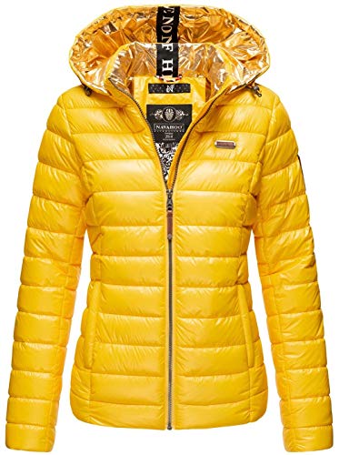 Navahoo Damen Jacke Steppjacke Übergangsjacke mit Kapuze gesteppt B858 [B858-Aurelia-Gelb-Gr.S] von Navahoo
