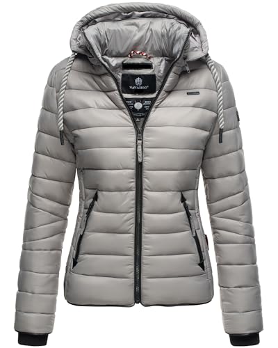 Navahoo Damen Jacke Übergangsjacke Frühling Frühjahr Steppjacke Winterjacke mit abnehmbare Kapuze Kordelzug gesteppt leichte Frauen Outdoor Freizeit Wandern Reiten Lulana Hell Grau S von Navahoo