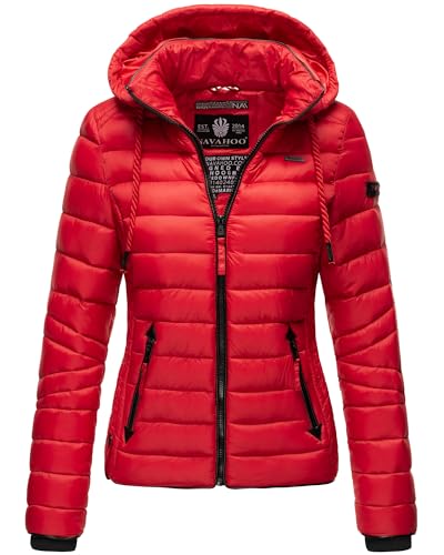 Navahoo Damen Jacke Übergangsjacke Frühling Frühjahr Steppjacke Winterjacke mit abnehmbare Kapuze Kordelzug gesteppt leichte Frauen Outdoor Freizeit Wandern Reiten Lulana Rot S von Navahoo