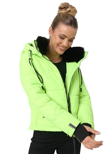 Navahoo Damen Jacke Winter Steppjacke warm Kapuze gesteppt B981 [B981-Mitlieb-Neon-Green-Gr.M] von Navahoo