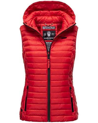 MARIKOO Damen Kapuzenweste für den Übergangs Weste mit Kapuze Steppweste B915 [B915-Hasenp-Rot-Gr.XS] von MARIKOO