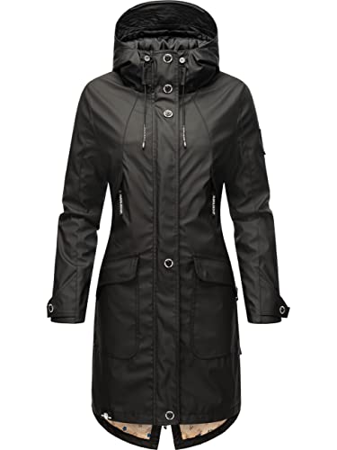 Navahoo Damen Übergangsjacke Regenmantel wasserdicht lang warm gefüttert mit Kapuze Schötchen Black Gr. XL von Navahoo