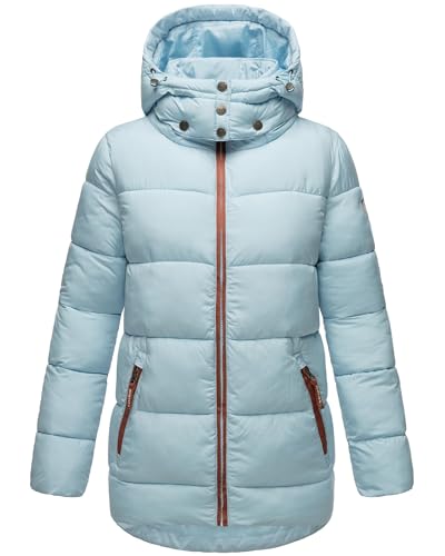 Navahoo Damen Kurze Winterjacke Steppjacke warm mit Abnehmbarer Kapuze aus recycelten Materialien Wattewölkchen Baby Blue Gr. L von Navahoo