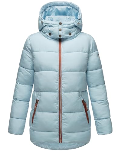 Navahoo Damen Kurze Winterjacke Steppjacke warm mit Abnehmbarer Kapuze Wattewölkchen Baby Blue Gr. S von Navahoo