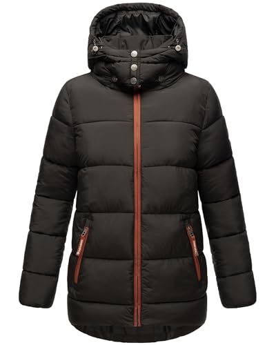 Navahoo Damen Kurze Winterjacke Steppjacke warm mit Abnehmbarer Kapuze aus recycelten Materialien Wattewölkchen Black Gr. S von Navahoo