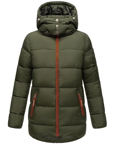 Navahoo Damen Kurze Winterjacke Steppjacke warm mit Abnehmbarer Kapuze aus recycelten Materialien Wattewölkchen Dark Olive Gr. S von Navahoo