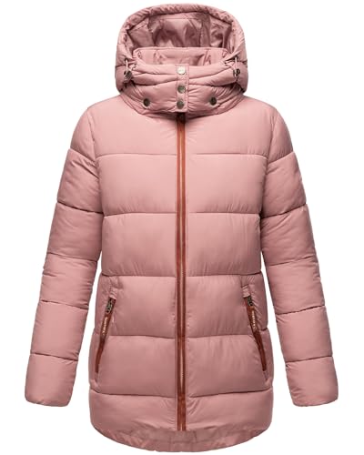 Navahoo Damen Kurze Winterjacke Steppjacke warm mit Abnehmbarer Kapuze aus recycelten Materialien Wattewölkchen Dark Rose Gr. L von Navahoo