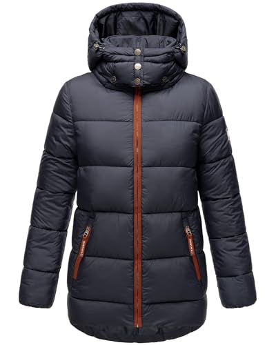 Navahoo Damen Kurze Winterjacke Steppjacke warm mit Abnehmbarer Kapuze aus recycelten Materialien Wattewölkchen Navy Gr. M von Navahoo