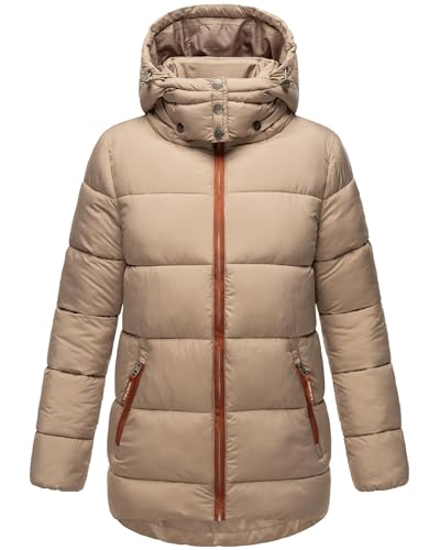Navahoo Damen Kurze Winterjacke Steppjacke warm mit Abnehmbarer Kapuze Wattewölkchen Taupe Grey Gr. M von Navahoo