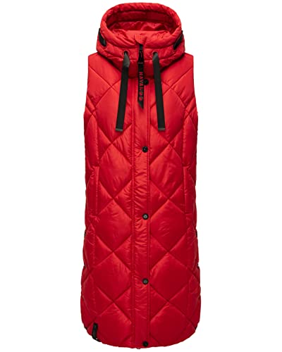 Navahoo Damen Lange Weste Steppweste Mantel-Weste mit Kapuze Long-Veste B943 [B943-Schnuck-Apple-Red-Gr.XXL] von Navahoo