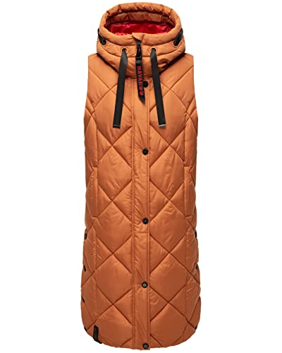 Navahoo Damen Lange Weste Steppweste Mantel-Weste mit Kapuze Long-Veste B943 [B943-Schnuck-Cinnamon-Gr.L] von Navahoo