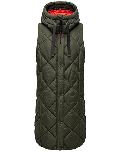 Navahoo Damen Lange Weste Steppweste Mantel-Weste mit Kapuze Long-Veste B943 [B943-Schnuck-D.Olive-Gr.XL] von Navahoo