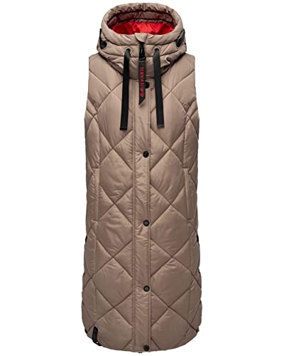 Navahoo Damen Lange Weste Steppweste Mantel-Weste mit Kapuze Long-Veste B943 [B943-Schnuck-D.Taupe-Gr.L] von Navahoo