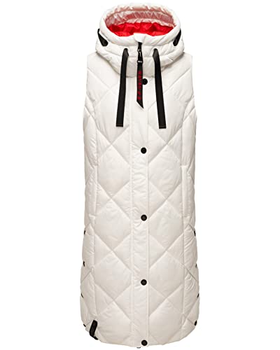 Navahoo Damen Lange Weste Steppweste Mantel-Weste mit Kapuze Long-Veste B943 [B943-Schnuck-Offwhite-Gr.M] von Navahoo