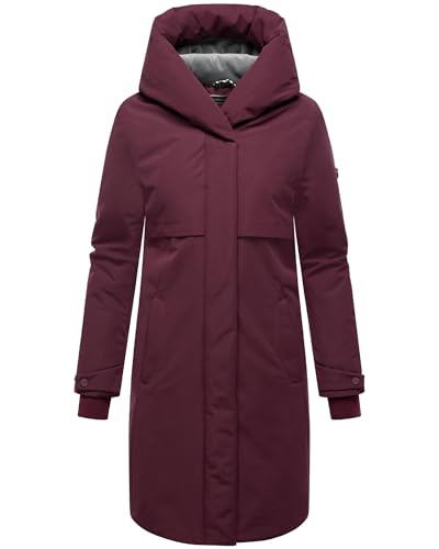 Navahoo Damen Langer Mantel warme Winterjacke mit Kapuze und magnetischen Knöpfen Domingaa 14 Wine Gr. XXL von Navahoo