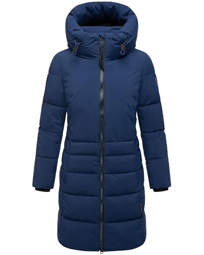 Navahoo Damen Langer Wintermantel warmer Steppmantel mit hohem Kragen und zur Hälfte kuscheligem Fleece-Innenfutter Mondnebel XIV Navy Gr. S von Navahoo