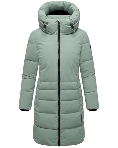 Navahoo Damen Langer Wintermantel warmer Steppmantel mit hohem Kragen und zur Hälfte kuscheligem Fleece-Innenfutter Mondnebel XIV Smokey Mint Gr. S von Navahoo
