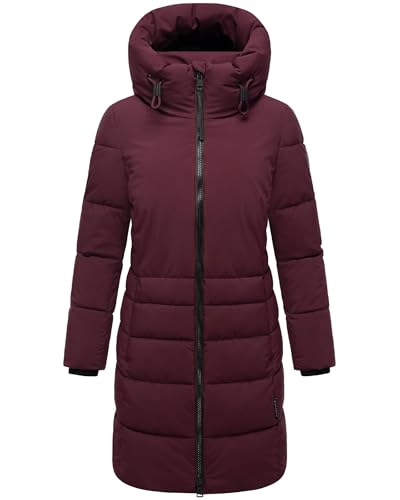 Navahoo Damen Langer Wintermantel warmer Steppmantel mit hohem Kragen und zur Hälfte kuscheligem Fleece-Innenfutter Mondnebel XIV Wine Gr. 3XL von Navahoo