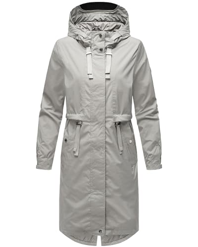 Navahoo Damen Leichter Übergangsmantel Kurzmantel lang mit Verstellbarer Kapuze Silberperlee Silver Grey Gr. XL von Navahoo