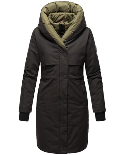 Navahoo Damen Mantel Lange warme Winter Steppjacke mit Kapuze und magnetischen Elementen Snowelf Black Gr. M von Navahoo